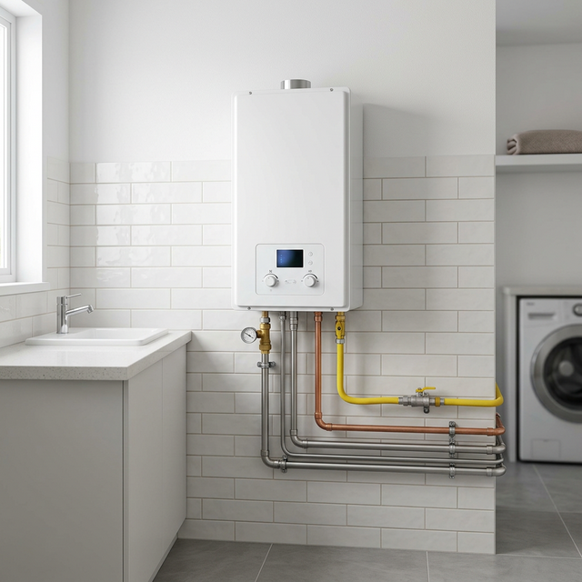 Técnico reparando calentador de agua a gas en Antioquia